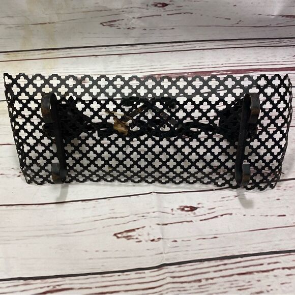 Mid Century Black Perforated Metal Shelf and Matching Candlestand - Picture 7 of 10
